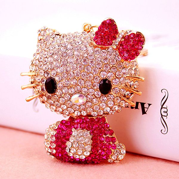 

new design crystal lovely cat keychain keyring bag/purse charm gift real gold plated ,alloy key chain key holder, Slivery;golden