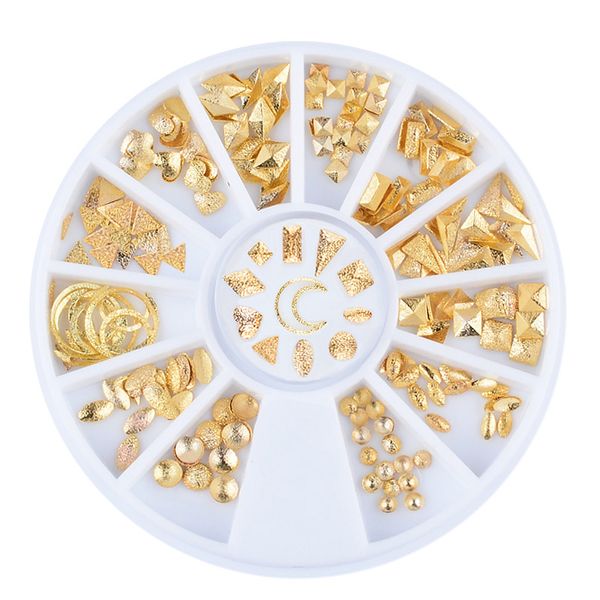 

pandahall 1 box gold matte nail art rhinestone studs wheel 3d metal square triangle shaped nail decoration accessories, Silver;gold