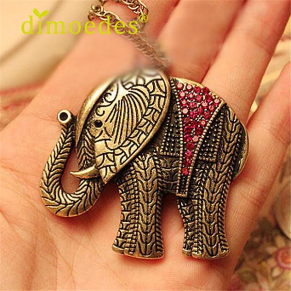 

diomedes women elephant necklace crystal vintage retro long necklace jewelery pendant accessories chain suspension, Silver