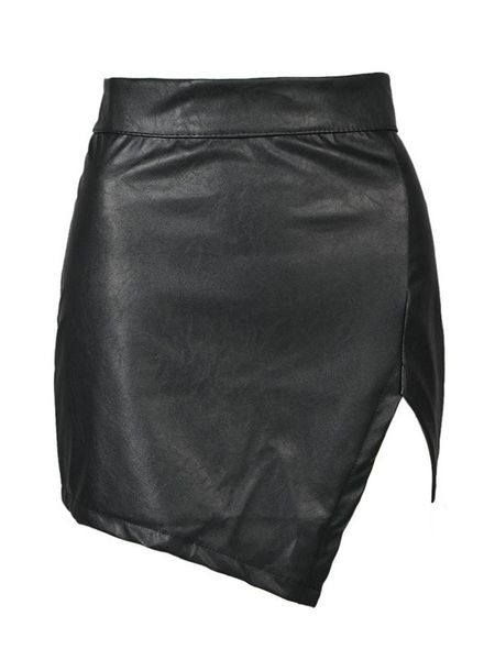 customize xxs 5xl 7xl 10xl women a-line asymmetrical hem irregular pencil faux leather skirt high waisted saia jupe skirts, Black