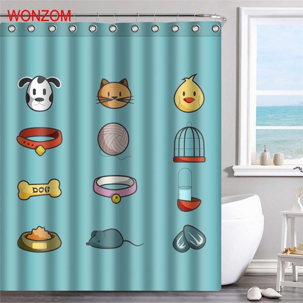 

eco friendly modern cat dog bath waterproof curtain 3d polyester fabric shower curtain with 12 hooks for mildewproof bathroom decor