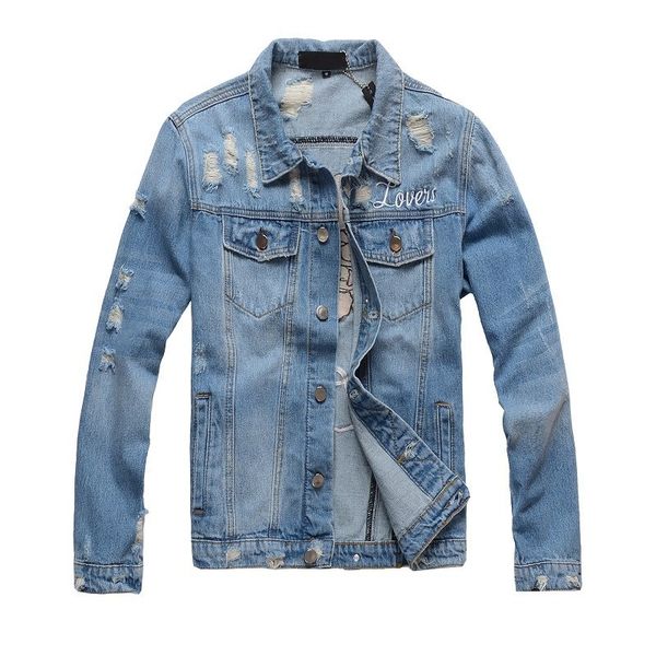 

new france style mens distressed destroyed embroidery skull heart moto biker blue denim jacket size m-4xl #410, Black;brown