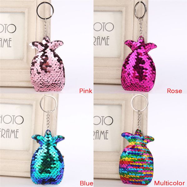 

1pc women sequin pineapple fruit shape mermaid sequins keychain bag accessories for gift key chain handbag keyring jewelry, Silver
