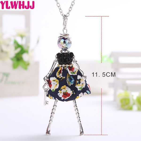 

ylwhjj long chains doll necklace black choker crystal 2018 lovely flowers dress charm pendant jewelry women fashion wholesale, Silver