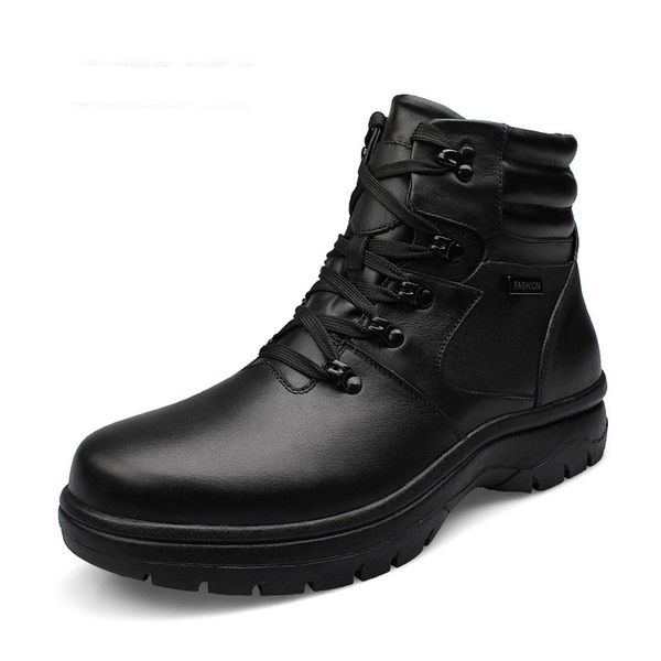 

new black 100% genuine leather with rabbit fur men's winter boots plus size 45-54