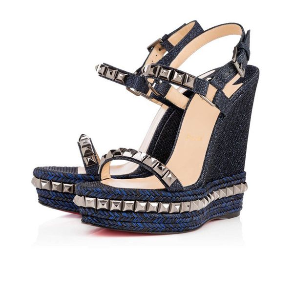 

summer red bottom cataclou wedge for women stud ladies high heels ankle strap fashion gladiator sandals wedding party walking, Black
