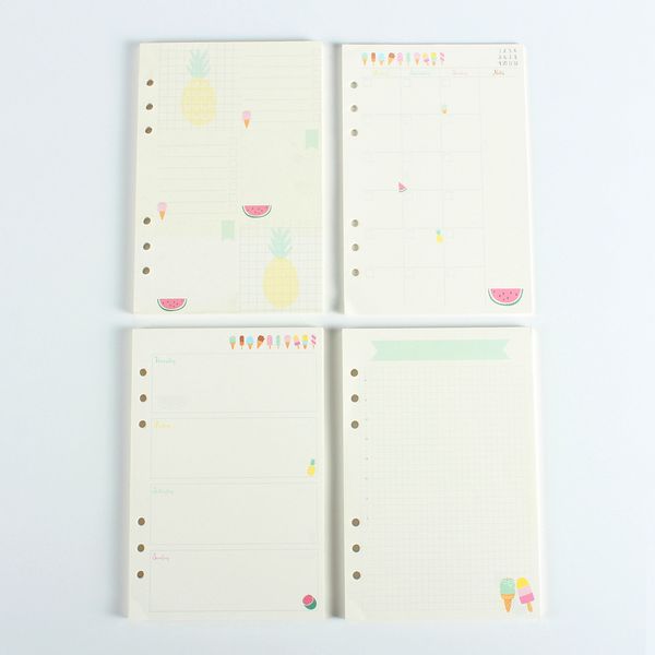 

creative cute summer series 6 holes spiral notebook refiler inner paper core:grid,can tear,weekly planner,daily planner a5 a6, Purple;pink