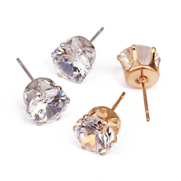 

xinyao 50pcs/lot gold rhodium color cz zircon earring diameter 4/6/8mm copper ear post earring findings for diy jewelry making, Golden;silver