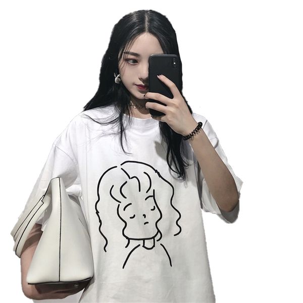 

2018 summer new fashion women's plus size simple design loose short sleeve cartoon girl print bf style female t-shirt l0130, White