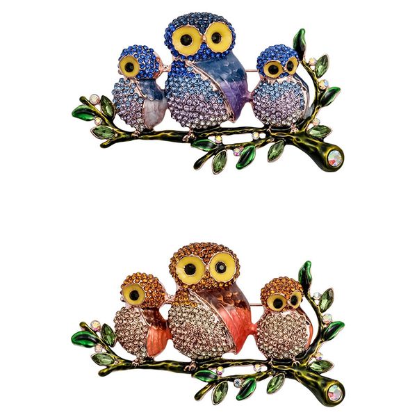 

fashion jewelry alloy europe and america three owl brooch drop oil with rhinestone owl brooch, Gray
