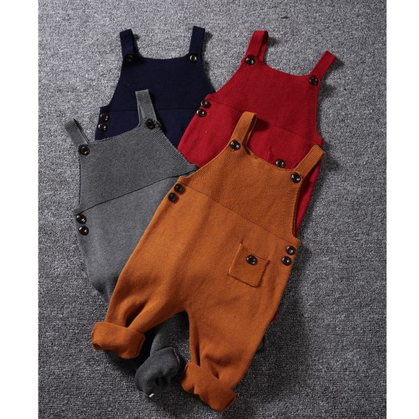 

1-5y new autumn baby pocket knitted rompers overalls jumpsuits boys girls candy color bib harem pants kids clothes, Blue