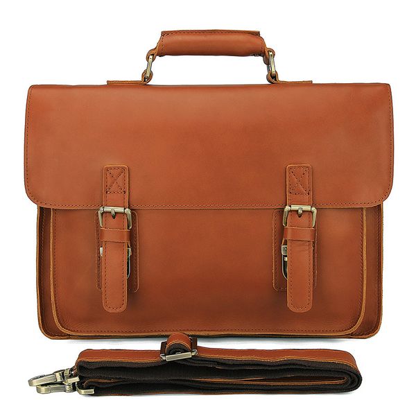 

nesitu brown vegetable tanned thick real skin genuine leather men messenger bags 14'' lapportfolio office briefcase m7205