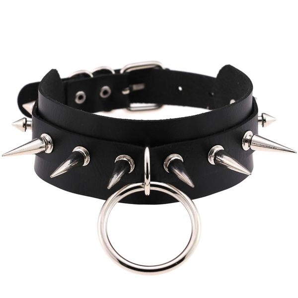 

kmvexo big o-round punk rock gothic chokers women men leather silver spike rivet stud collar choker necklace statement jewelry, Golden;silver