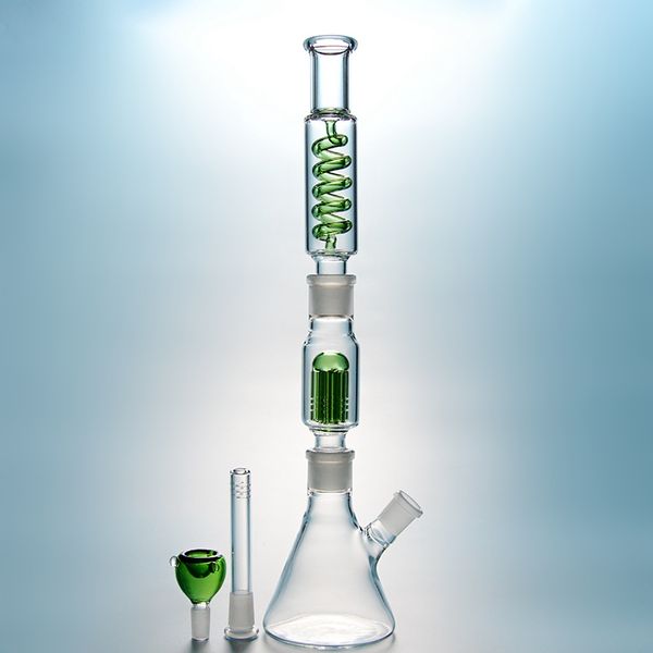 Condensador da bobina Bongo de vidro altos tubo reto tubulações de água da taça base da árvore 6 braços perc Pipes freezable Dab rig construir um Bong ILL08