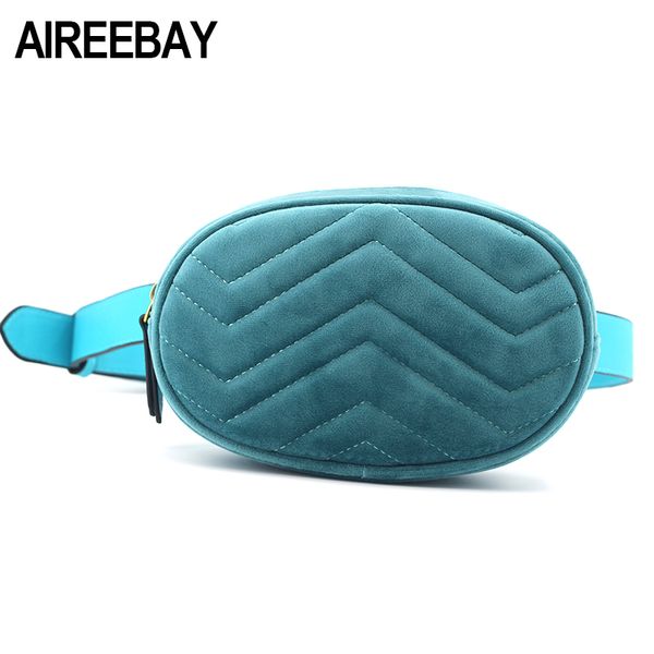 

aireebay waist bag women velour sky blue fanny pack bags female classic brand designer fashion retro leather velvet belt bag