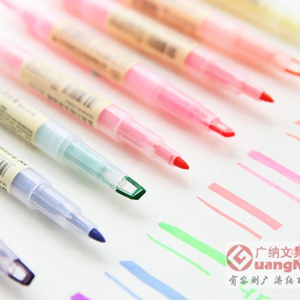 

8 colors/set korean cute highlighter pen candy colors notes graffiti double head diy art markers school office supplies, Black;red