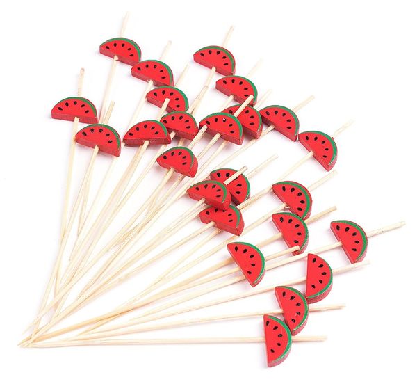

party suppliers disposable tableware, 120mm cocktail red watermelon bamboo pick fruit skewer, 100/pack