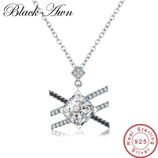 

black awn] genuine 100% 925 sterling silver jewelry trendy black spinel pendants necklace for women p162