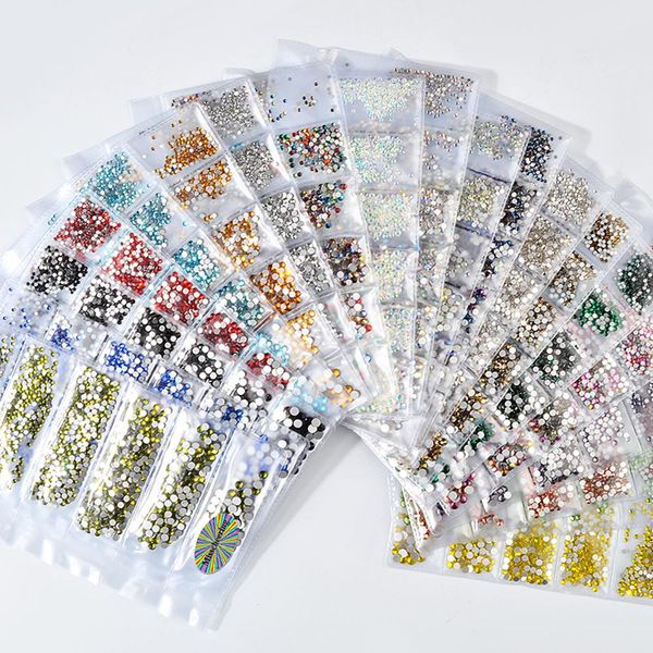 

1440pcs opal crystal nail art rhinestones charm glass flatback non ix mixed size 3d diy nail jewelry sticker decorations, Silver;gold