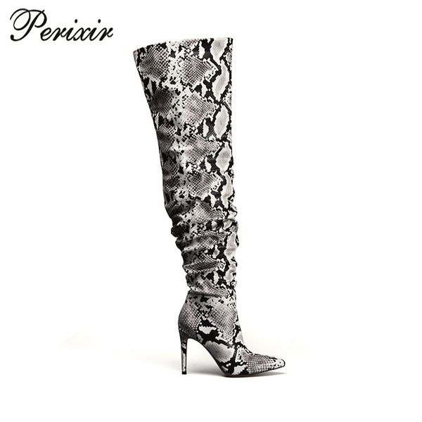 

perixir strechy thigh high boot snake skin over the knee boots super high thin heel pointed toe for winter ladies boots, Black