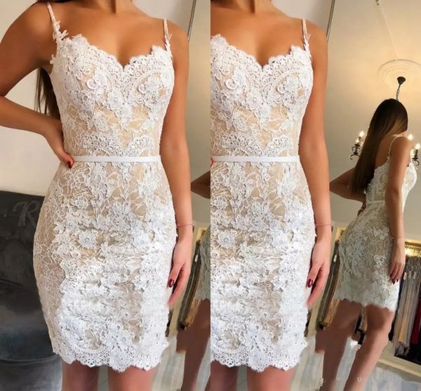 2019 Champagne Sheath Lace Homecoming Dresses Mermaid Lace Arty