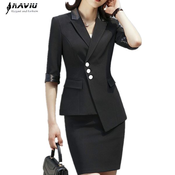 

business formal skirt suit women fashion elegant half sleeve blazer and skirt office temperament interview plus size work wear, White;black