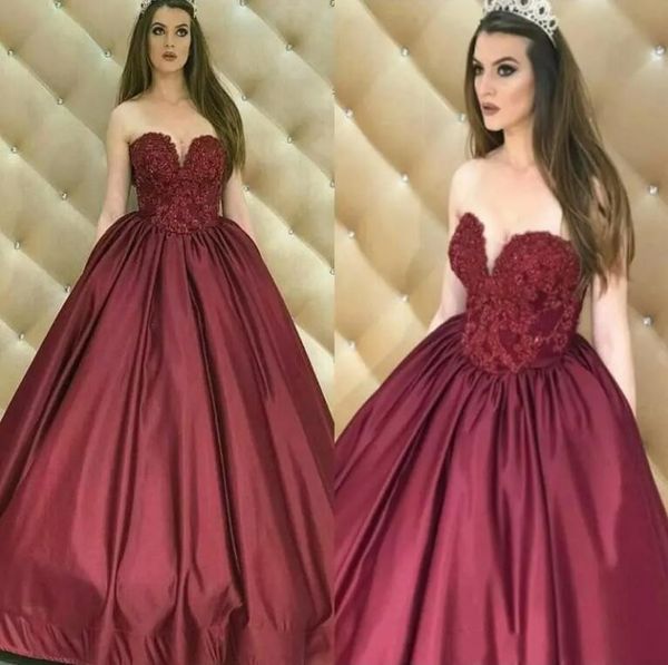 

sweetheart burgundy ball gown quinceanera dresses a-line satin lace appliqued beaded backless formal prom evening gowns, Blue;red