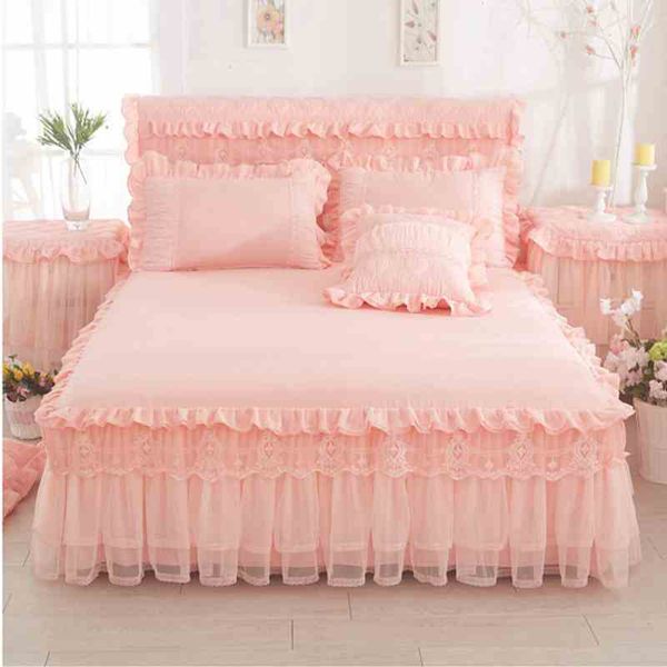 

purple lace bedspread bed skirt pillowcases 1/3pcs princess fitted sheet romantic bedding bed cover falda de cama/jupe de lit