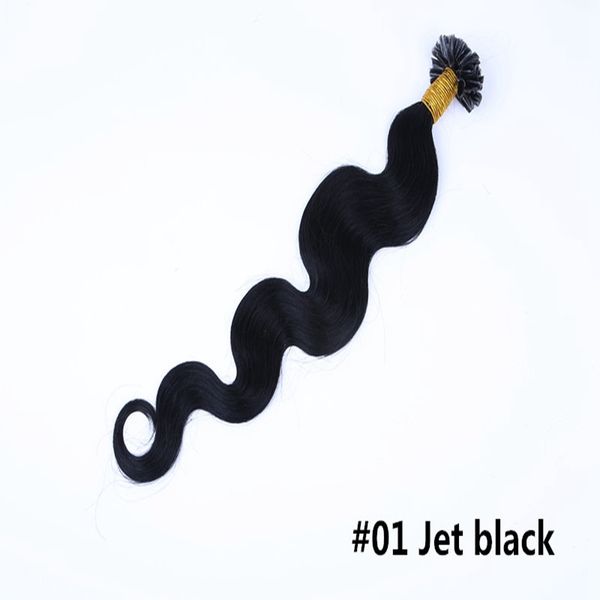 

7a-14" -24" body wave keratin hair extension virgin indian hair 0.8g/s 200s/lot 1 1b 2 4 6 8 27 human nail u tip hair, dhl, Black
