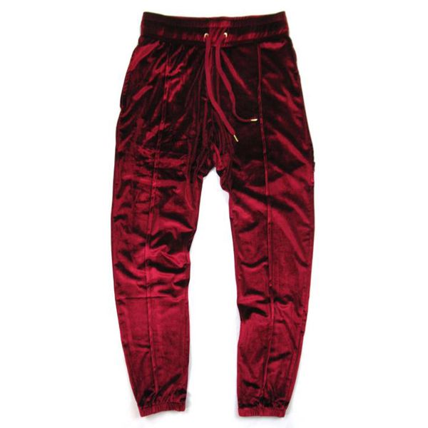 

aleirmires men hip hop velvet jogger pants 2018 autumn new solid color drawstring elastic waist velour high street mens joggers, Black