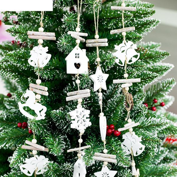 Wooden Craft Christmas Tree Decor Hanging Pendant Bell Snowflake House Ornament Christmas Decoration For Home Xmas Party Y18102609 Christmas Outdoor