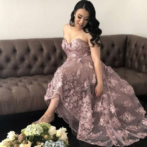 

floral sweetheart a-line prom dresses 3d flower lace appliques sleeveless party dresses fashion high low tulle illusion evening dresses, Black