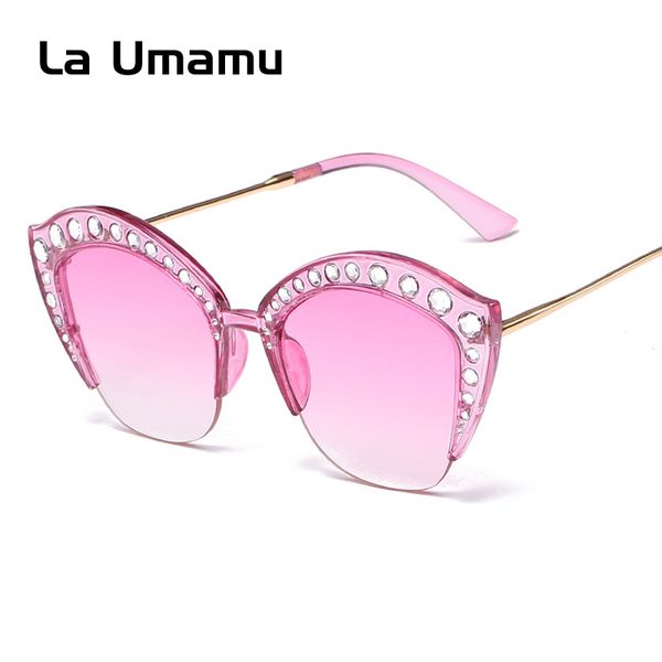 

2018 new arrival women fashion pink cat eye sunglasses half frame metal sun glasses female elegant shades stylish diamond la1358, White;black