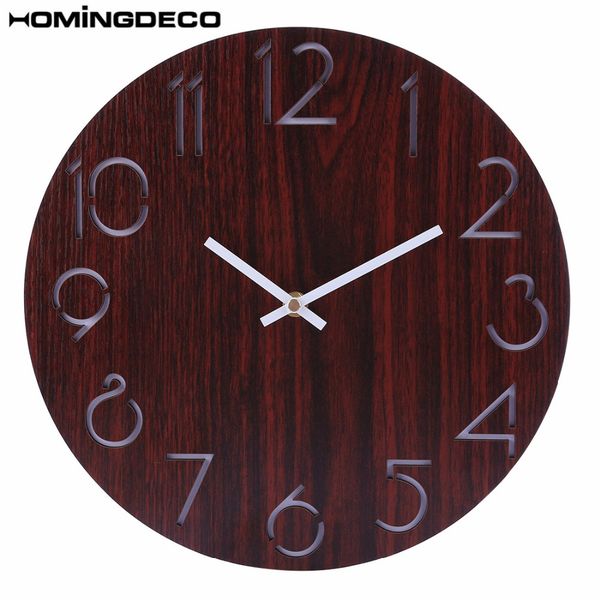 Drop Ship Hand Made Wood Grain Round Wall Clock Vintage Retro Style Bedroom Living Room Mute Quartz Clock Wall Decoration Kit Clock Decorations Clock