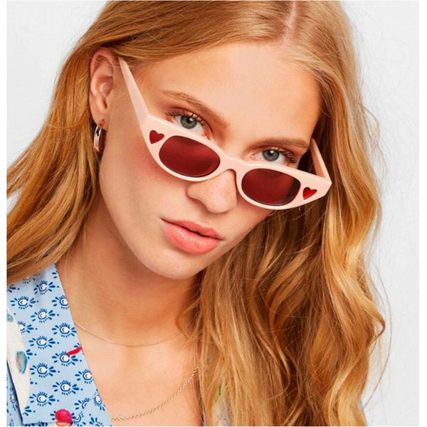 

2019 new fashion love heart cat eye sunglasses women brand vintage small pink sun glasses shades uv400 with box fml, White;black
