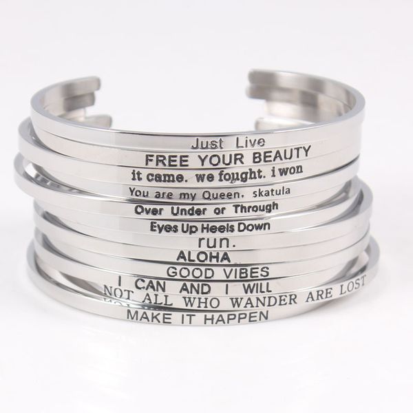 

new 316l stainless steel bracelets & bangles engraved positive inspirational quote cuff bangle mantra bracelet for women, Black