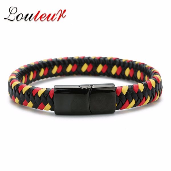 

louleur 2018 multicolor red braid leather bracelet men's black stainless steel magnetic clasp male female wrap bracelets gifts, Golden;silver