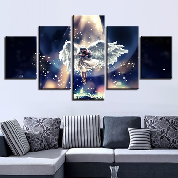 2019 Wall Art Modular Canvas Pictures Poster Hd Print Angel Girl Play The Violin And Moon Night Paintings Decor Bedroom From Solutionwinni 37 91