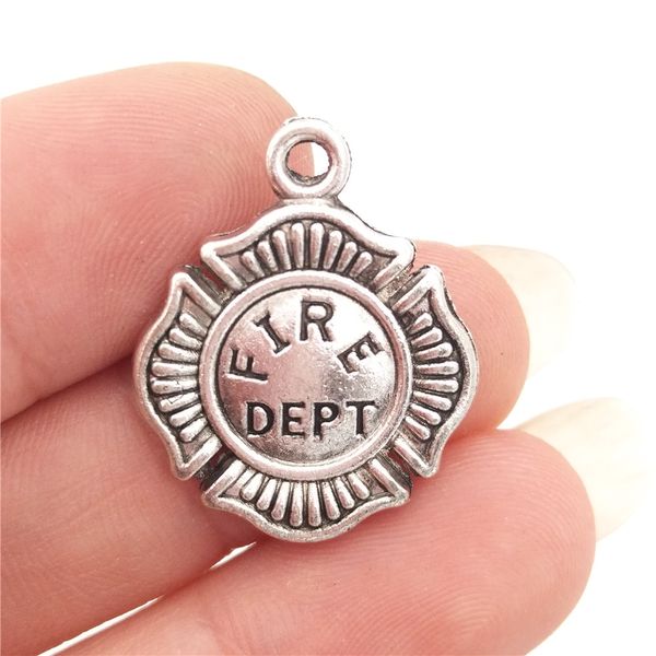 

bulk 30pcs lots nickle alloy fire dept firefighter fireman badge charms antique silver tone metal diy making 18*22mm 1.8g, Bronze;silver