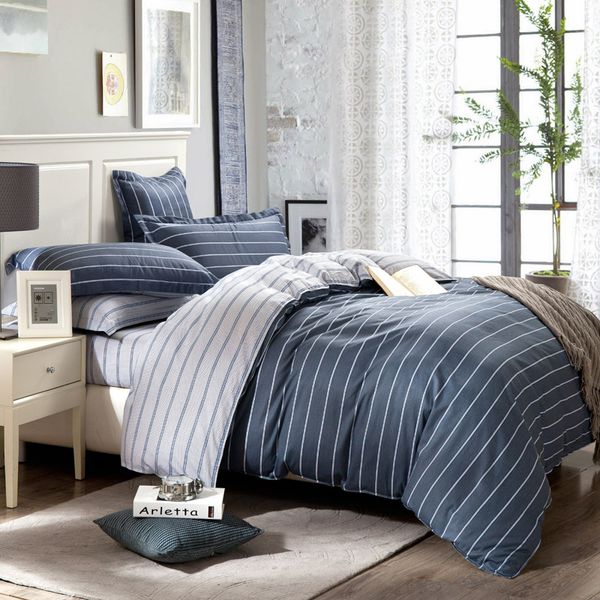 Conjunto de cama de coon egípcio simples Conjunto de cama king size listrado colorido cinza colorido coon lençóis para homens