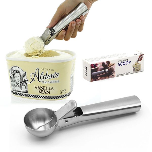 

gennissy stainless steel ice cream scoop easy trigger ice cream spoon cookie dough meat balls vegetable purees kitchen accessories