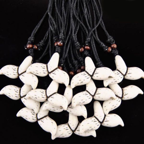 

jewelry wholesale 12pcs/lot hawaiian style imitation yak bone carved mermaid tail whale tail pendant necklace tribal maori choker gift mn527, Silver