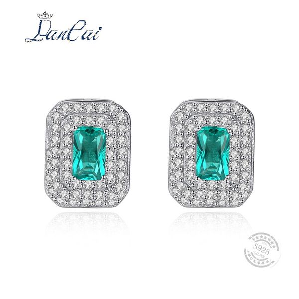 

925 sterling silver gemstone earrings palace cutting created green emerald inlay tiny zircon stud earrings for women finejewelry, Golden;silver