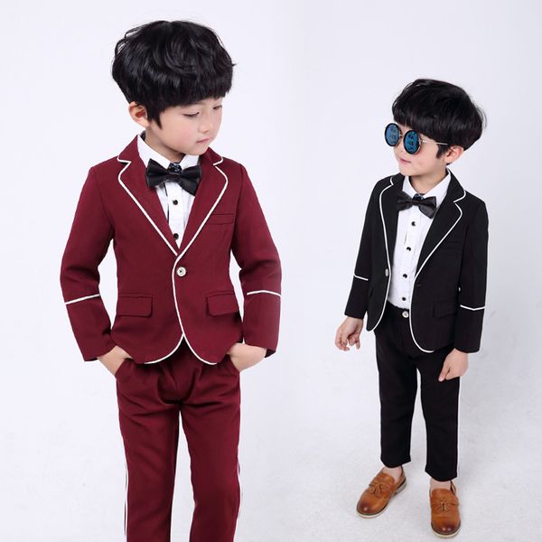 

boys blazer suits with shirts kids wedding costume boys solid tuxedo with bowtie children spring, White