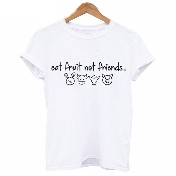 

eat fruit not friends happy piglet t-shirt women clothing kawaii tshirt cute pig and animal printed short sleeve female t shirt, White