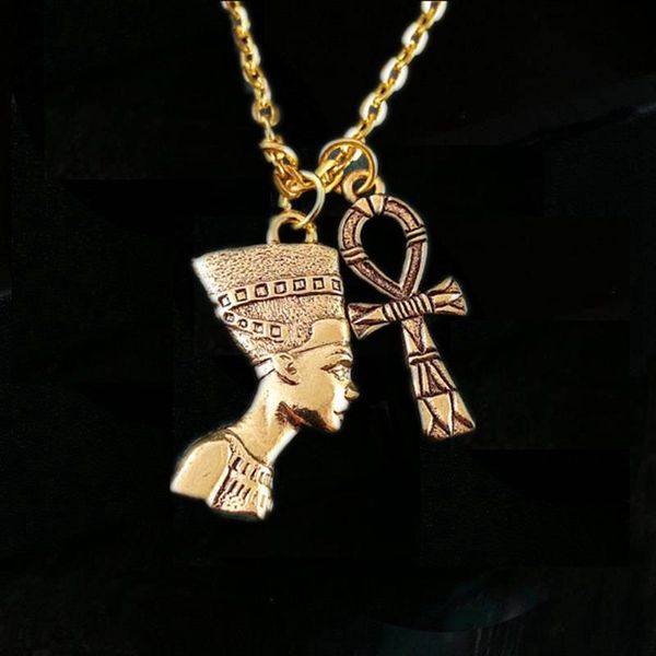 

12 шт. / лот Нефертити ожерелье Анкх египетские ювелирные изделия египетский кулон ожерелье золотой тон