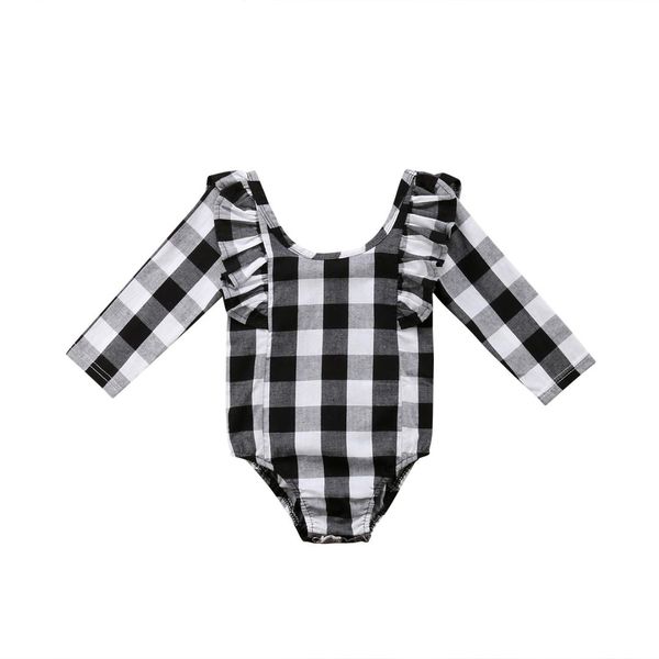 

newborn baby boys girls plaid ruffle fashion romper jumpsuit outfits long sleeve clothes 0-24m, Blue
