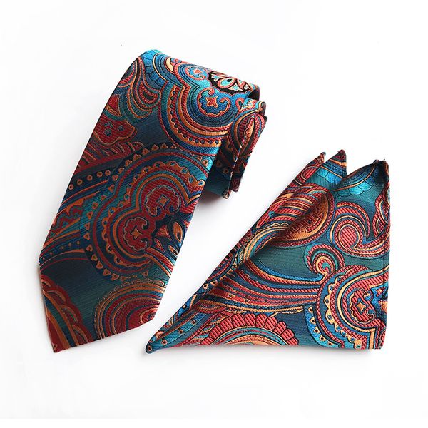 

10 стилей моды для мужчин шеи связывает бренд галстук Hanky ​​Two-Piece Set Полиэстер Paisley