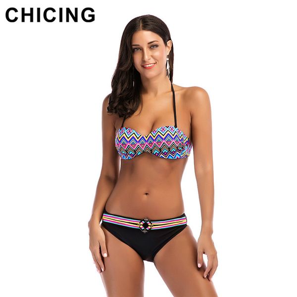 

chicing новое прибытие сексуальные геометрические женщины пляжная одежда push up бразильский набор купальники sw103, White