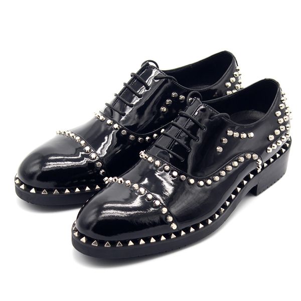 

fashion classic cow leather handmade rivets t stage party oxfords male dress shoe british style formal business shoes, Black